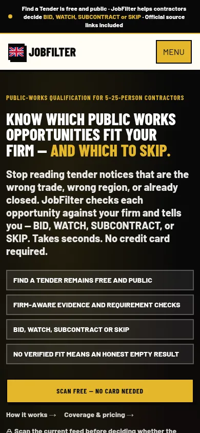 JobFilter homepage on a phone